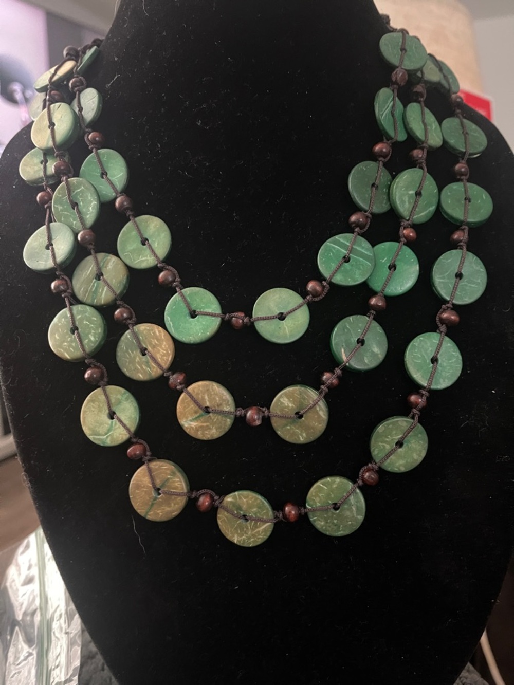 Handcrafted Green Disc Layered Necklace